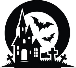 Vector art of haunted house with bats