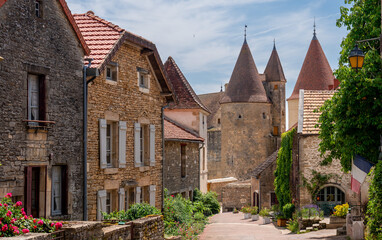 France, the medieval village of Châteauneuf or Châteauneuf-en-Auxois and its castle, located in...