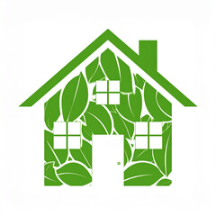 Eco-Friendly House with Green Leaves Symbol