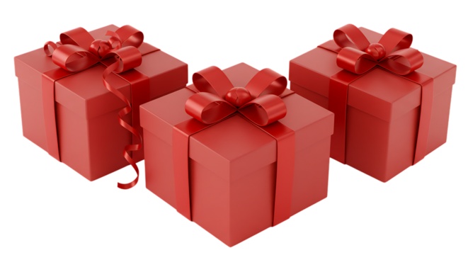 Three Red Gift Boxes with Ribbons and Bows for Holidays and Celebrations