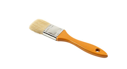 Close-Up of a Paintbrush with Blonde Bristles and an Orange Plastic Handle