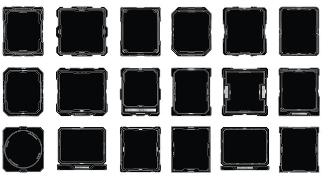 Vector art of collection of futuristic hud frame elements, perfect for adding a touch of scifi to your designs, creating unique interfaces, or adding a modern feel to your projects