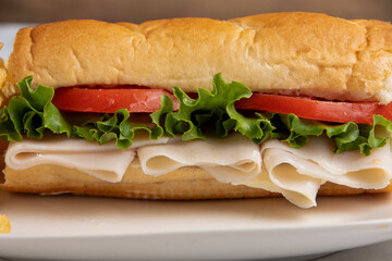 close up of a  turkey sub