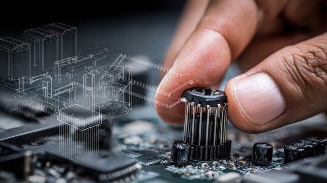 A technician installing a circuit component on a board - Powered by Adobe
