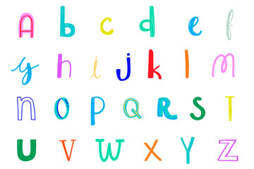 Letter png font doodle style colorful set