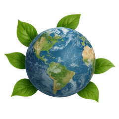 Green Earth Globe with Leaves and Nature Symbols