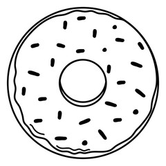 Donut png doodle sticker, black & white illustration, transparent background