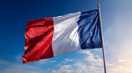 French flag waving proudly against a vibrant sky filled with patriotism and national pride on a sunny day