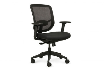 Obraz premium Black ergonomic office chair rotating on wheels, featuring a mesh back and adjustable settings, isolated on transparent background