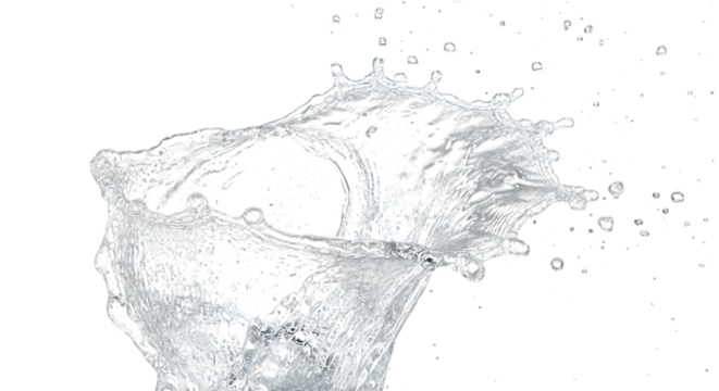 Water splash with droplets showing motion and purity in a dynamic and refreshing way for product promotion