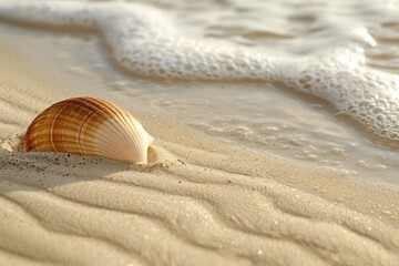 Seashell Partially Submerged in Sandy Beach