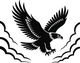 Obraz premium Hunter eagle aggressively diving down with outstretched talons, illustrated in vibrant color on a white background