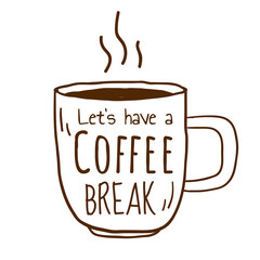 Png coffee break word doodle illustration, transparent background