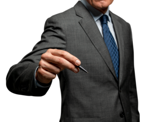 Businessman gesture png mockup using a pen and writing on an invisible screen