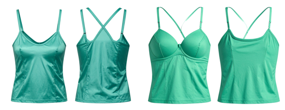  Mint Green Textured Fabric Bralette Top with Thin Straps, Front and Back View Isolated