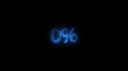 blue neon glowing 0 percent text animation on black background - Powered by Adobe