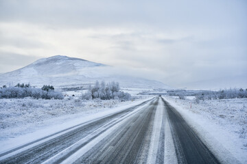 Iceland road trip with snow weather day all around is snow , Adventure travel in Iceland.