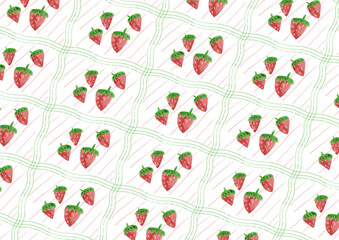 Small Strawberries and Flowers Seamless Pattern, Cute Fruit and Leaf Background Design, Minimal Botanical Pattern Template
