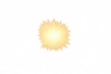 Bright light element with sunburst and lens flare effect on a transparent background, perfect for overlaying