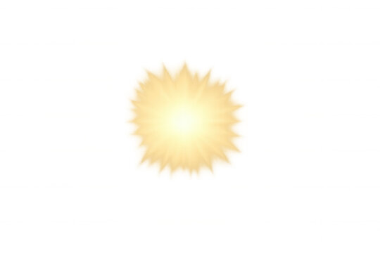 Bright light element with sunburst and lens flare effect on a transparent background, perfect for overlaying