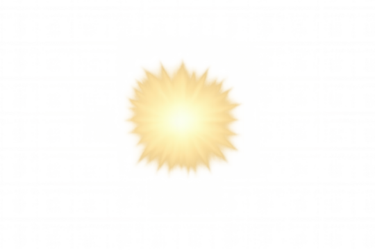 Bright light element with sunburst and lens flare effect on a transparent background, perfect for overlaying