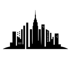 Naklejka premium Black and white vector silhouette of a city skyine on white background