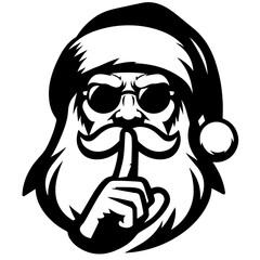 Black and white vector silhouette of a santa claus on white background