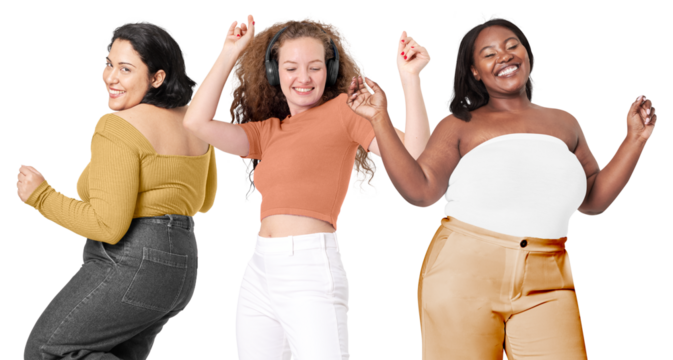 Diverse women dancing png sticker, transparent background
