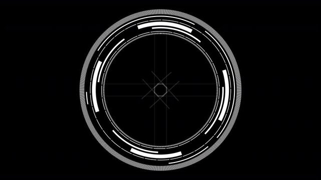 HUD computer Heads up spaceship cockpit display compass rotating disc or sci-fi security screen target overlay layer graphic neutral white 4K animation graphics element
