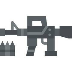 Outline Illustration of a Grey Assault Rifle With Ammunition Clip on Transparent Background