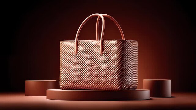 Brown Woven Tote Bag Elegantly Displayed on Chocolate Background