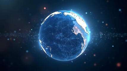 Digital Earth globe rotating with glowing blue network connections symbolizing global technology, data, and communication. - Powered by Adobe