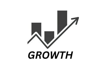 A minimalist and bold black business growth chart icon featuring ascending bars and an upward arrow. Ideal for presentations, business reports, financial infographics, and websites. Represents success