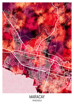 Maracay Venezuela City Downtown Street Map. Watercolor abstract painting modern urban travel art downtown landmarks artwork
