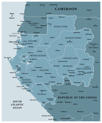 Fototapeta premium Gabon - detailed political map of the country with regions and major cities.