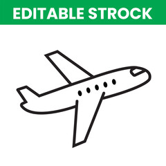 Simple outline drawing of a modern jet airplane in flight