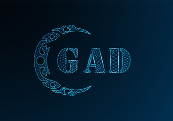 Low poly letter logo GAD design. GAD letter logo low poly vector design on blue color gradient background. GAD logo low poly design © MdAminul
