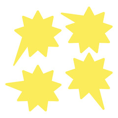 Obraz premium Four Yellow Starburst Speech Bubble Shapes on White Background comic