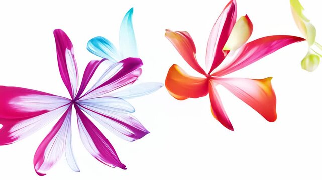 Vibrant abstract floral shapes emerge and evolve in a fluid motion sequence, showcasing dynamic colors and textures, with a gradual zoom in on the intricate details