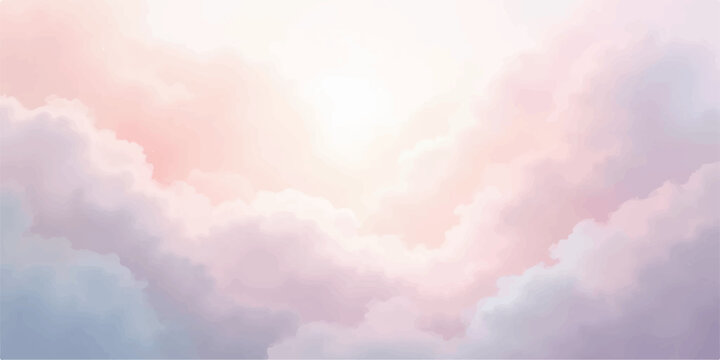 Fototapeta Soft pastel sky with wispy clouds illuminated by gentle sunlight creating a dreamy and ethereal atmosphere