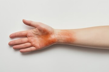 Close-up of a sunburned human wrist and hand.