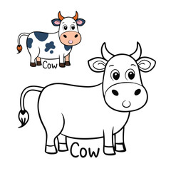 A cute farm cow stands peacefully in the field, ready to be colored with vibrant shades. Perfect for kids to explore fun, farm life creativity and imagination.
