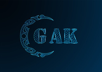 Low poly letter logo GAK design. GAK letter logo low poly vector design on blue color gradient background. GAK logo low poly design