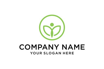 Healthy - vector logo template illustration. Man figure on leaves. Ecological and biological product concept sign. Ecology symbol. Human character icon.