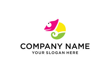 colorful chameleon logo. vibrant and modern logo of reptile for tech company in outline style. 