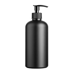 Black matte dispenser bottle with pump isolated on transparent background
