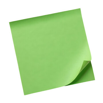 Single green sticky note isolated on transparent background