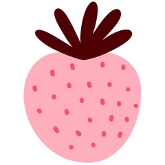 Cute pink strawberry illustration. Hand-drawn pink berry. Simple flat fruit design for stickers, logos, and kids’ projects.