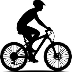 Fototapeta premium Riding Silhouette: A black silhouette of a mountain biker is captured mid-pedal, riding on a detailed bike. This image captures the essence of adventure and physical fitness.