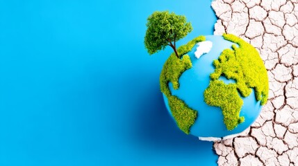 Save the earth future of our globe illustrated with greenery blue environment and dry landscape